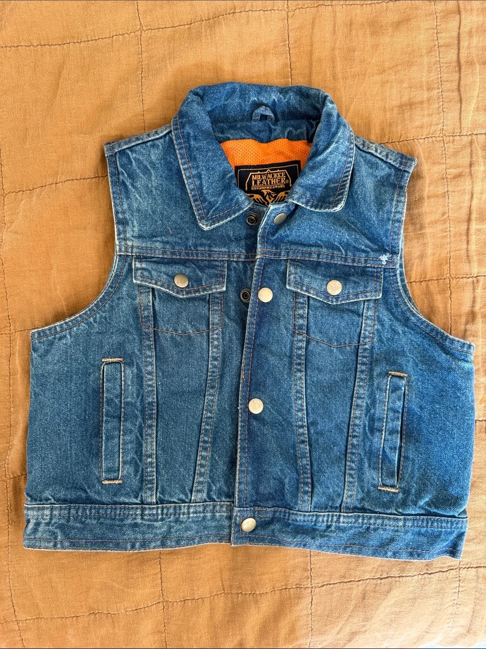 Denim Vest with Orange Lining